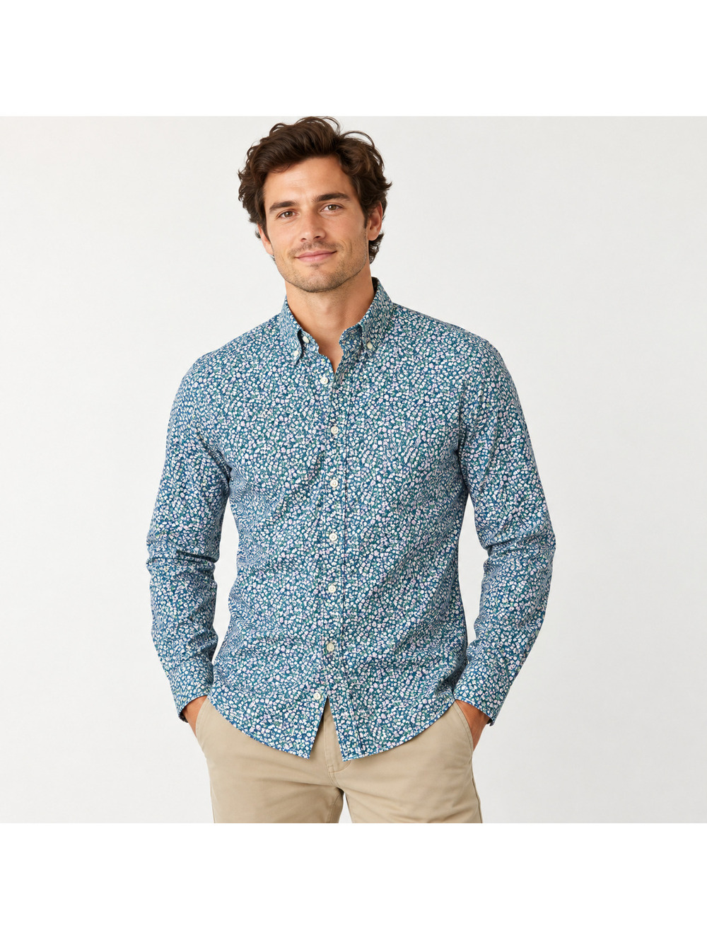J.Crew Men's Slim Flex Washed Floral Button Down Shirt Blue Size S